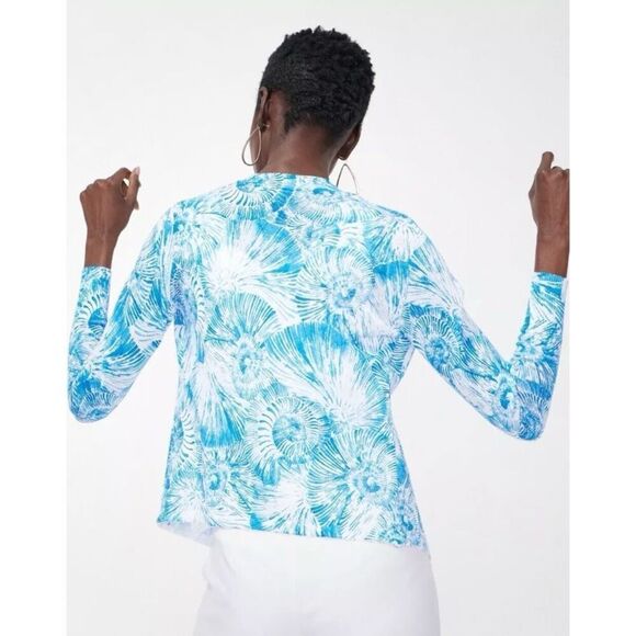 Chico's Womens Seashell Swirl Open Front Cardigan Sweater Poolside Blue Sz 4 NWT - Picture 4 of 9